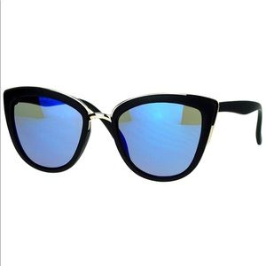 Blue Mirrored Cat-eye Shaped Sunglasses